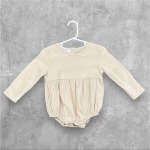 MAVIE Beige Bubble Romper Long Sleeve Cotton Baby Girls Dressy Size 9-12 Months